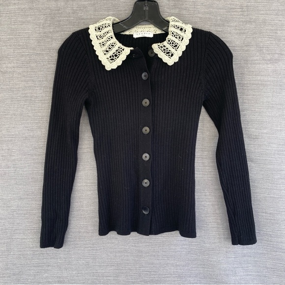 Women’s Sandro Cardigan Black Crochet Collar - Picture 1 of 6
